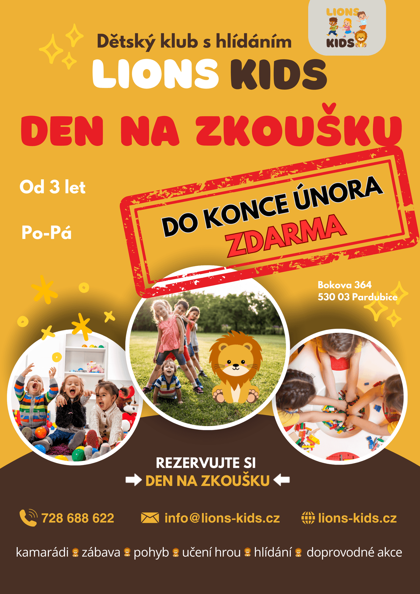 Plakát dětského klubu Lions Kids na Den na zkoušku zdarma